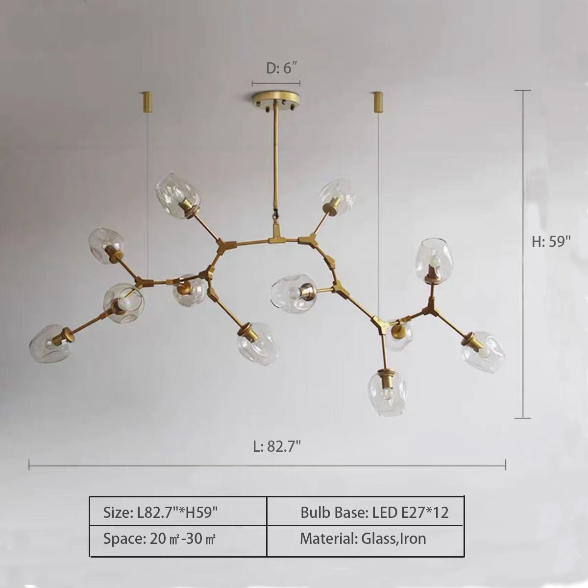 Extra Large Industrial Fashion Branch Multiple Glass Pendant Chandelier for Living/Dining Room - cyranlamps