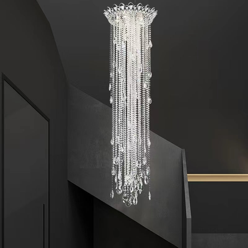 Extra Large Light Luxury Stairwell Crystal Tassel Chandelier for Staircase/High Floor Hall/Loft - cyranlamps
