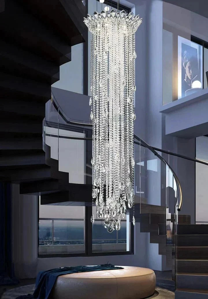 Extra Large Light Luxury Stairwell Crystal Tassel Chandelier for Staircase/High Floor Hall/Loft - cyranlamps