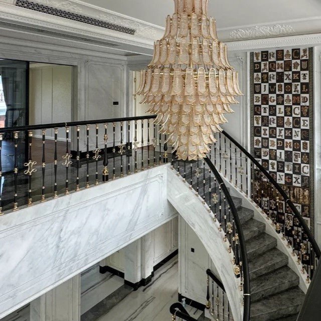 Extra Large Luxury Multi - tier Gold CrystalChandelier for Stairs/Large High - ceiling Room - cyranlamps