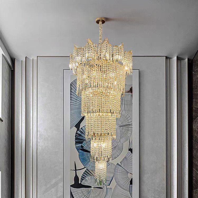 Extra Large Luxury Multi - tiered Crystal Chandelier in Gold Finish for Foyer/Staircase - cyranlamps