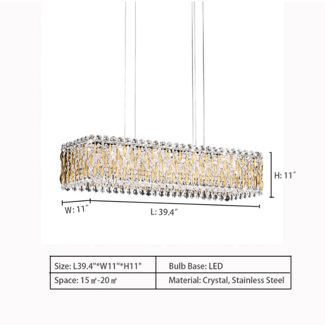 Extra Large Luxury Rectangle Crystal Pendant Chandelier for Living/Dining Room/Kitchen Island - cyranlamps