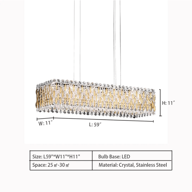 Extra Large Luxury Rectangle Crystal Pendant Chandelier for Living/Dining Room/Kitchen Island - cyranlamps