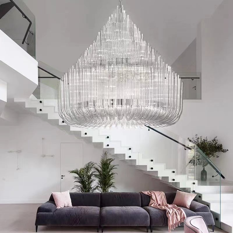 Extra Large Modern Tiers Clear Crystal Tubes Chandelier for Living Room/Hotel Lobby - cyranlamps