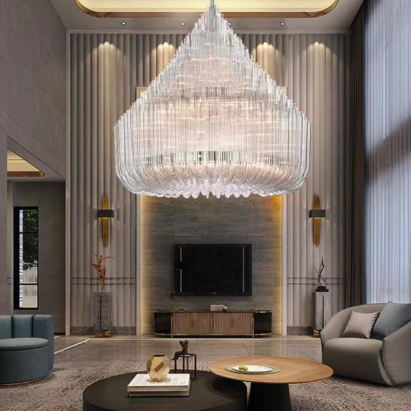 Extra Large Modern Tiers Clear Crystal Tubes Chandelier for Living Room/Hotel Lobby - cyranlamps