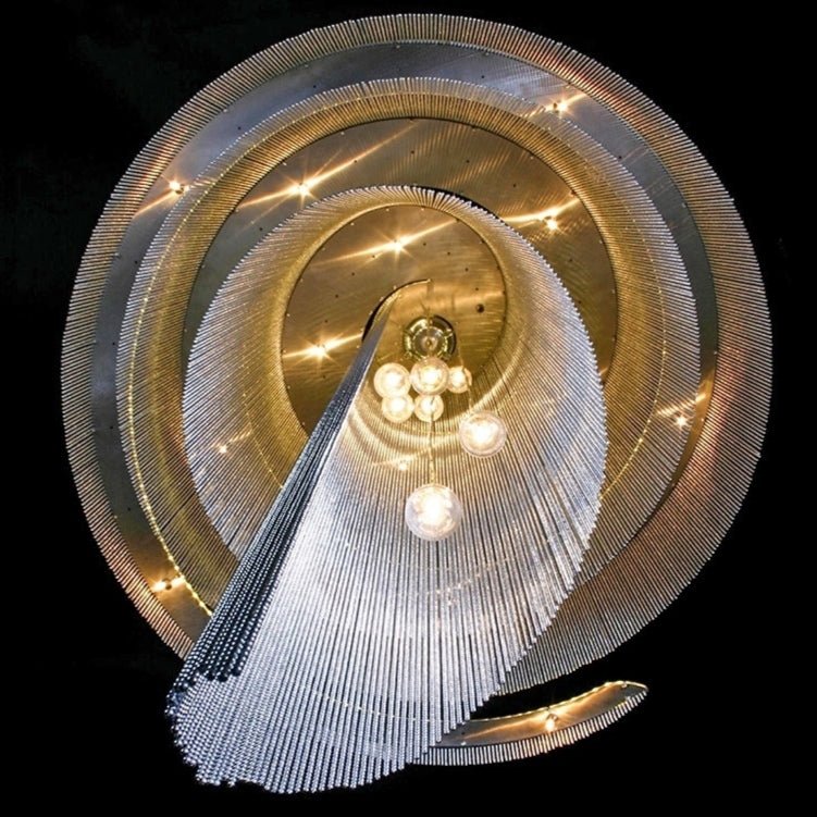 Extra Large Multi - layered Post - Modern Luxury Metal Chains Chandelier for High - ceiling Room - cyranlamps