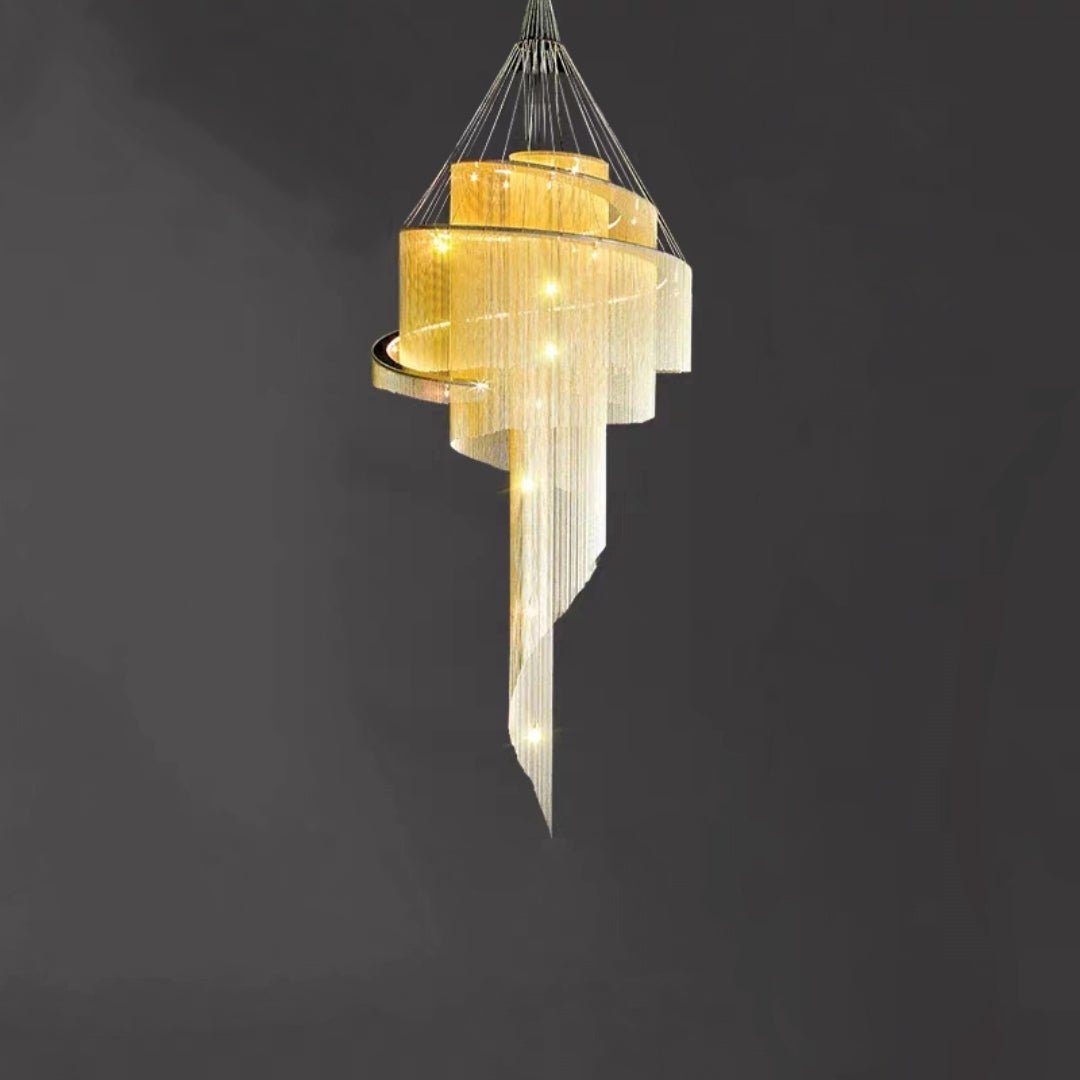 Extra Large Multi - layered Post - Modern Luxury Metal Chains Chandelier for High - ceiling Room - cyranlamps
