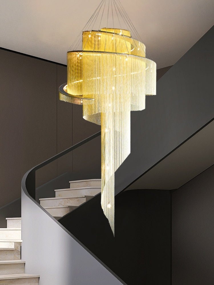 Extra Large Multi - layered Post - Modern Luxury Metal Chains Chandelier for High - ceiling Room - cyranlamps