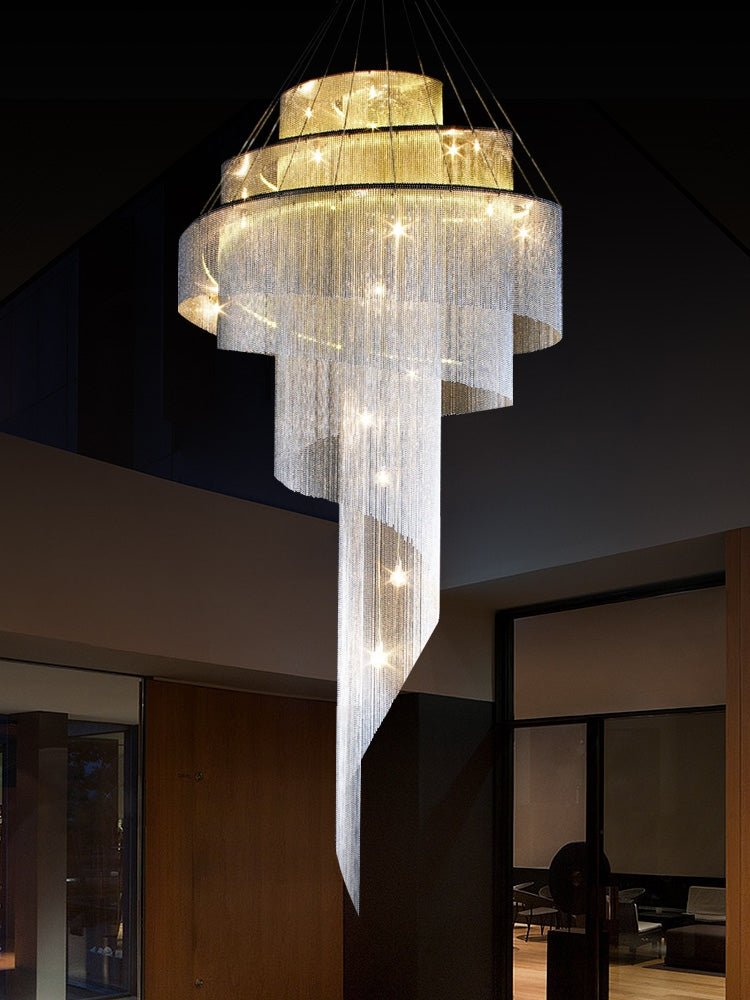 Extra Large Multi - layered Post - Modern Luxury Metal Chains Chandelier for High - ceiling Room - cyranlamps