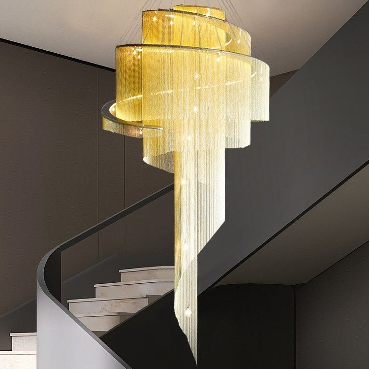 Extra Large Multi - layered Post - Modern Luxury Metal Chains Chandelier for High - ceiling Room - cyranlamps