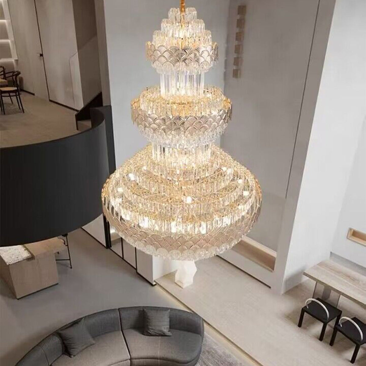 Extra Large Multi - layers Gold Luxury Crystal Chandelier Modern Empire Decrative Crystal Light For Living Room/Foyer/Staircase - cyranlamps