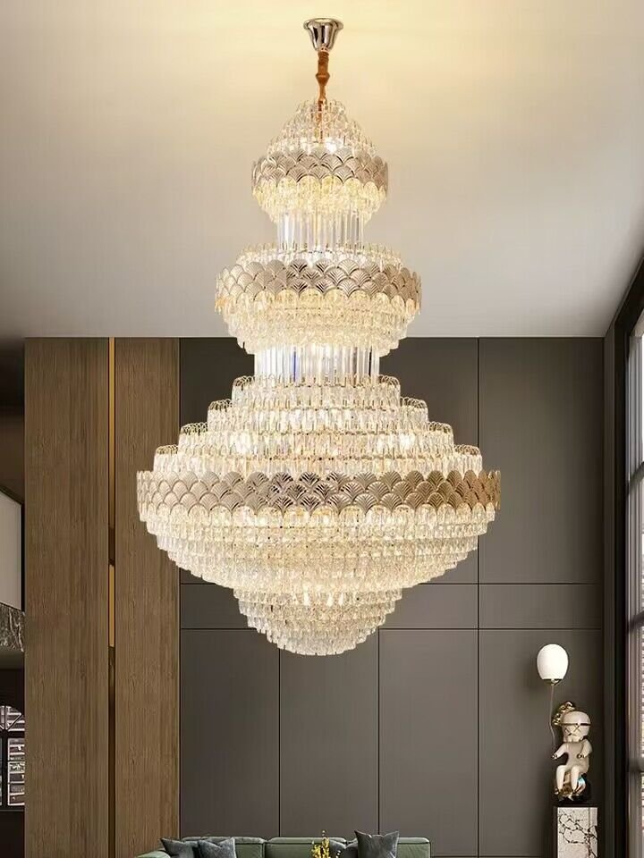 Extra Large Multi - layers Gold Luxury Crystal Chandelier Modern Empire Decrative Crystal Light For Living Room/Foyer/Staircase - cyranlamps