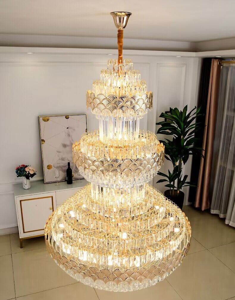 Extra Large Multi - layers Gold Luxury Crystal Chandelier Modern Empire Decrative Crystal Light For Living Room/Foyer/Staircase - cyranlamps