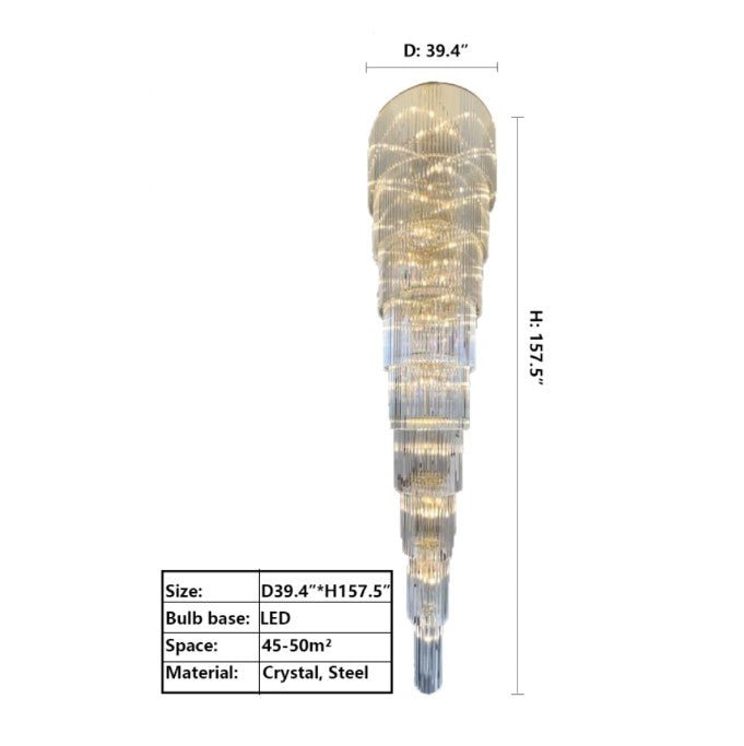 Extra Large Multi - layers Long Golden Crystal Chandelier for 2 - Storey/Duplex Buildings/Dining Room/Staircase - cyranlamps