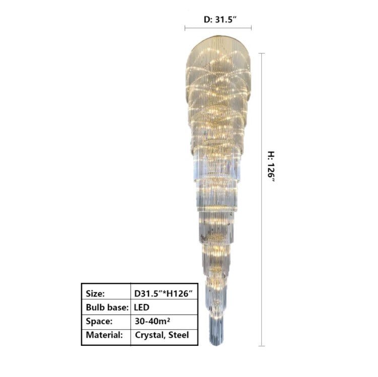 Extra Large Multi - layers Long Golden Crystal Chandelier for 2 - Storey/Duplex Buildings/Dining Room/Staircase - cyranlamps