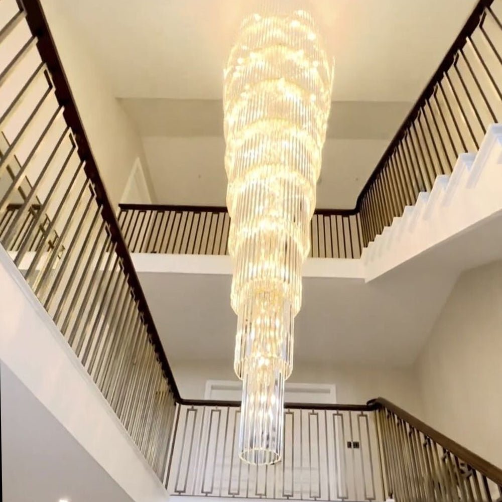 Extra Large Multi - layers Long Golden Crystal Chandelier for 2 - Storey/Duplex Buildings/Dining Room/Staircase - cyranlamps