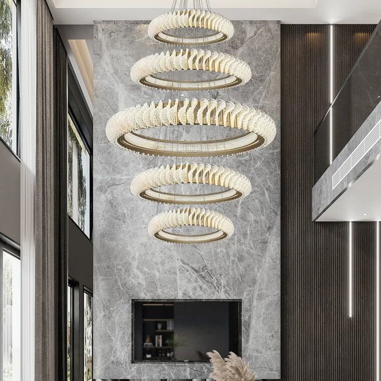 Extra Large Multi - layers Rings Crystal Chandelier Modern Art Waves Creative Pendant Light For High - ciling Foyer/Hallway/Staircase - cyranlamps