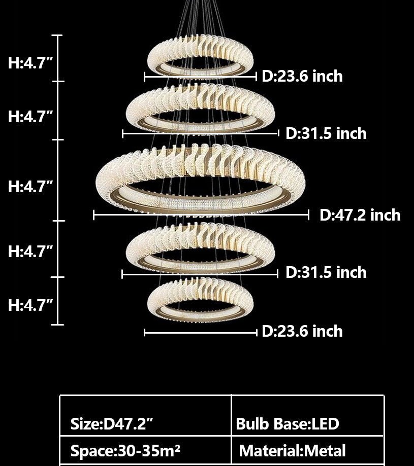 Extra Large Multi - layers Rings Crystal Chandelier Modern Art Waves Creative Pendant Light For High - ciling Foyer/Hallway/Staircase - cyranlamps