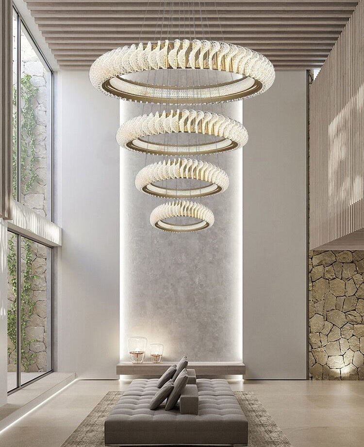 Extra Large Multi - layers Rings Crystal Chandelier Modern Art Waves Creative Pendant Light For High - ciling Foyer/Hallway/Staircase - cyranlamps