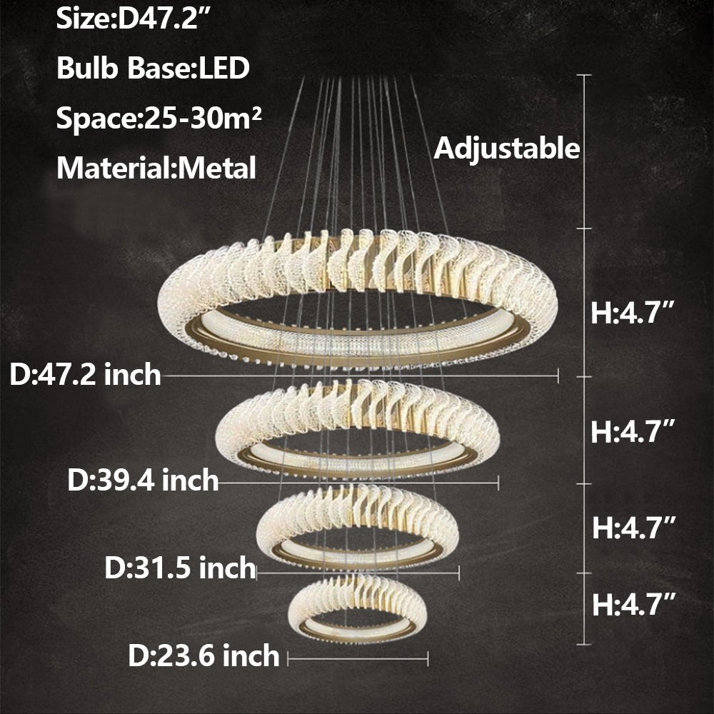 Extra Large Multi - layers Rings Crystal Chandelier Modern Art Waves Creative Pendant Light For High - ciling Foyer/Hallway/Staircase - cyranlamps