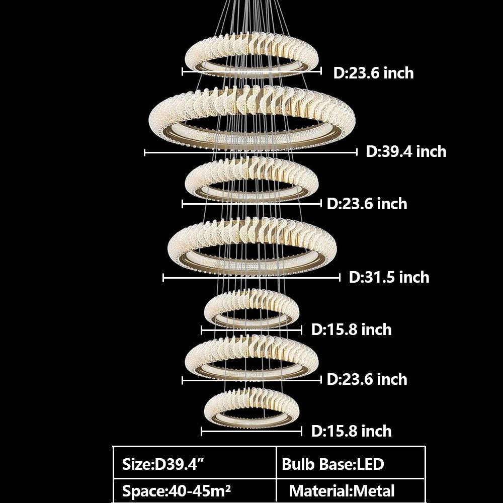 Extra Large Multi - layers Rings Crystal Chandelier Modern Art Waves Creative Pendant Light For High - ciling Foyer/Hallway/Staircase - cyranlamps