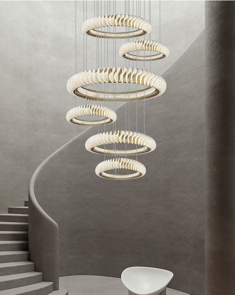 Extra Large Multi - layers Rings Crystal Chandelier Modern Art Waves Creative Pendant Light For High - ciling Foyer/Hallway/Staircase - cyranlamps