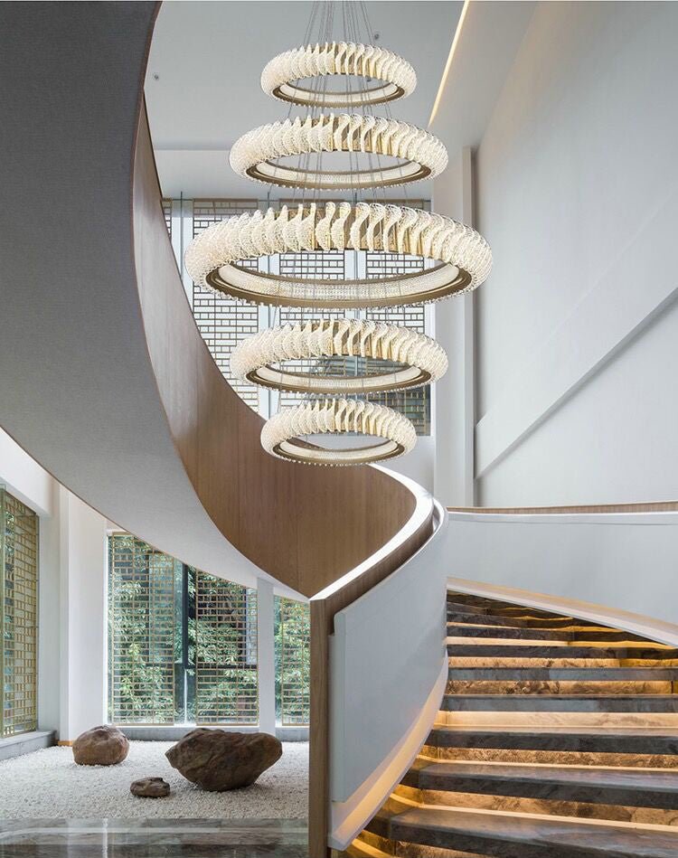 Extra Large Multi - layers Rings Crystal Chandelier Modern Art Waves Creative Pendant Light For High - ciling Foyer/Hallway/Staircase - cyranlamps