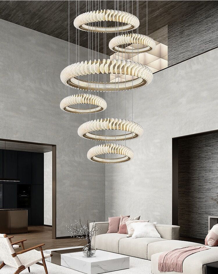 Extra Large Multi - layers Rings Crystal Chandelier Modern Art Waves Creative Pendant Light For High - ciling Foyer/Hallway/Staircase - cyranlamps