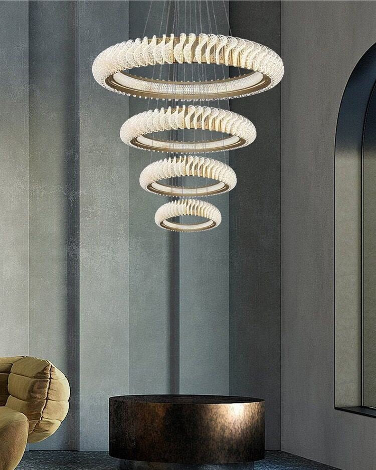 Extra Large Multi - layers Rings Crystal Chandelier Modern Art Waves Creative Pendant Light For High - ciling Foyer/Hallway/Staircase - cyranlamps