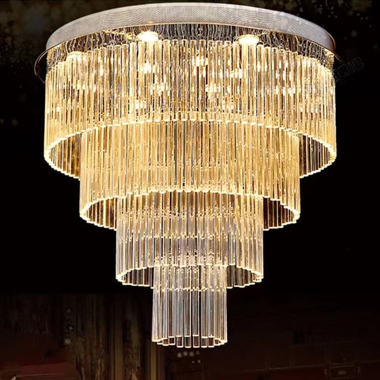 Extra Large Multi - tier Round Flush Mount Light Crystal Rod Chandelier for Living Room/Foyer - cyranlamps