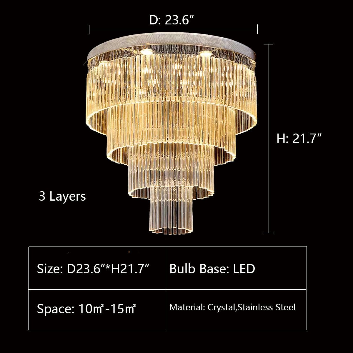 Extra Large Multi - tier Round Flush Mount Light Crystal Rod Chandelier for Living Room/Foyer - cyranlamps