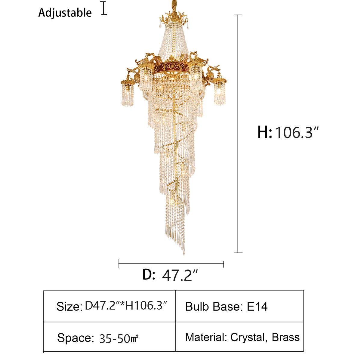 Extra Large Retro Luxury Full Copper Crystal Chandelier for Staircase/ Duplexes/ Villas - cyranlamps
