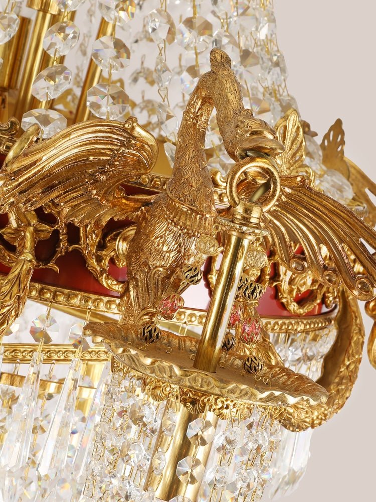 Extra Large Retro Luxury Full Copper Crystal Chandelier for Staircase/ Duplexes/ Villas - cyranlamps