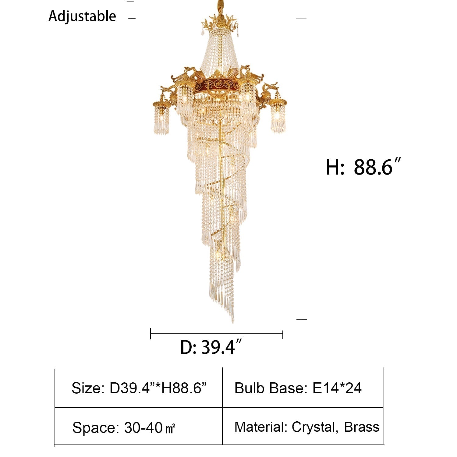 Extra Large Retro Luxury Full Copper Crystal Chandelier for Staircase/ Duplexes/ Villas - cyranlamps