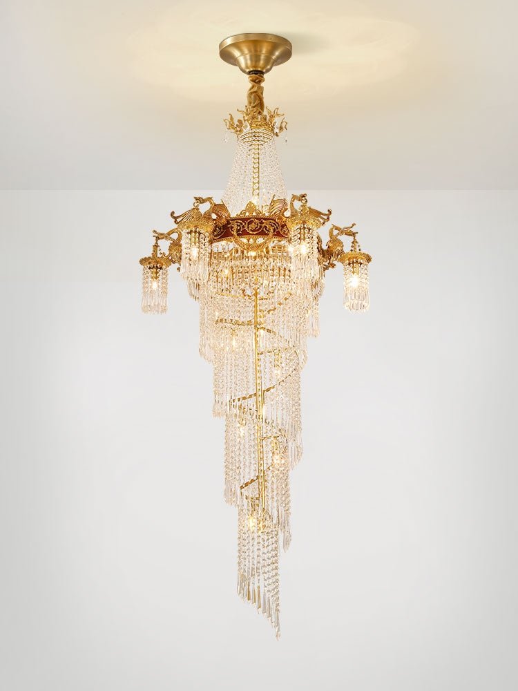 Extra Large Retro Luxury Full Copper Crystal Chandelier for Staircase/ Duplexes/ Villas - cyranlamps