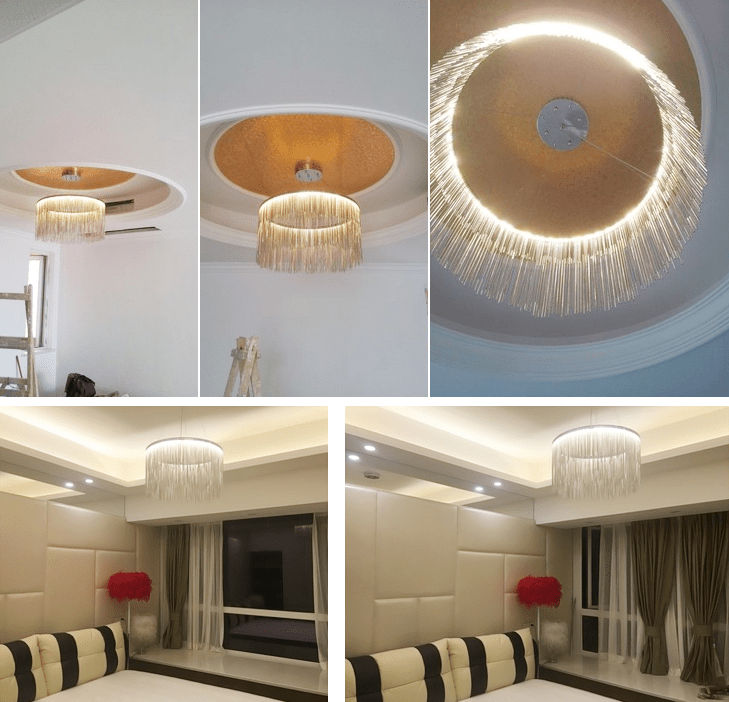 Extra Large Round Aluminum Tassel Chain Chandelier for Living/Dining Room/Villa/Duplex Hall - cyranlamps