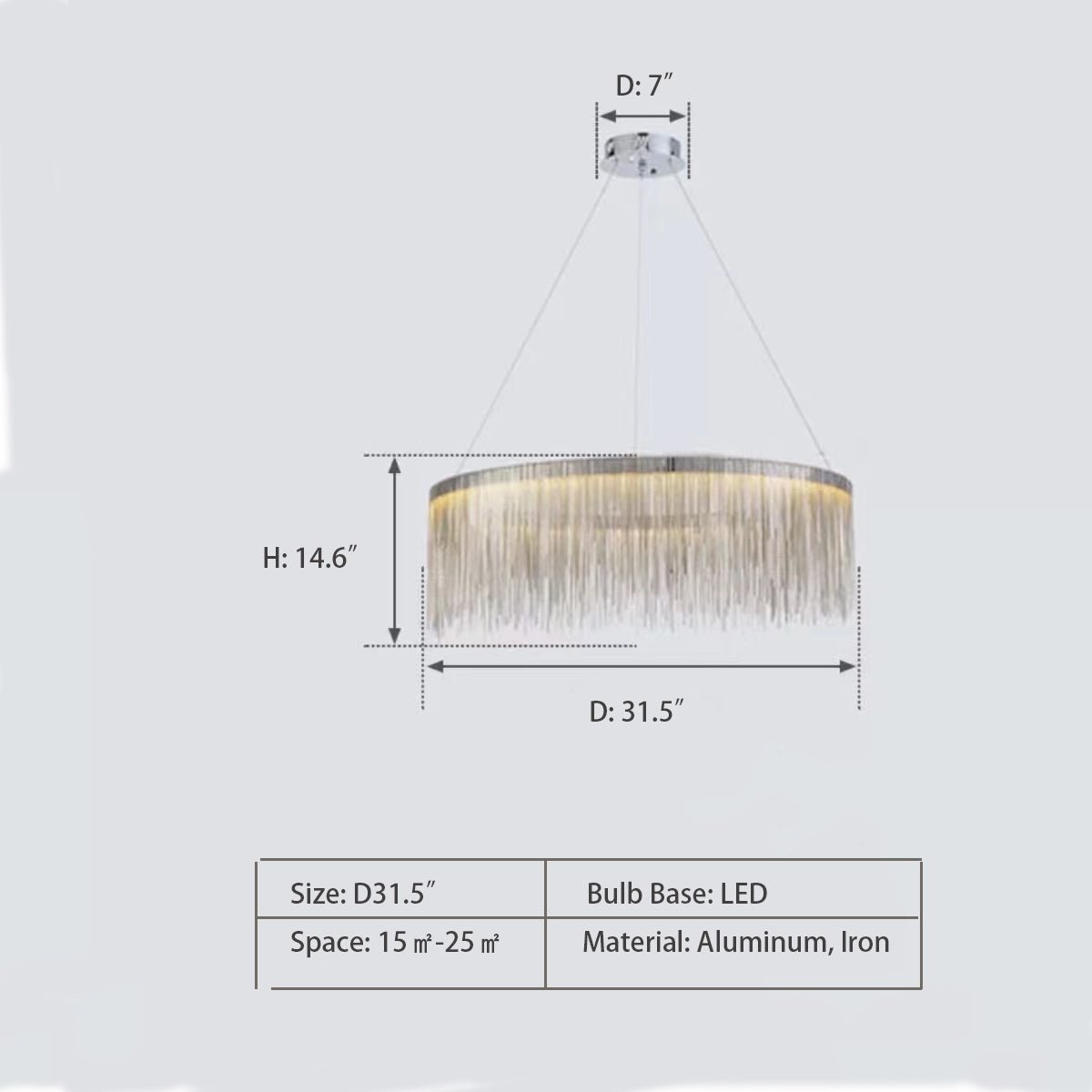 Extra Large Round Aluminum Tassel Chain Chandelier for Living/Dining Room/Villa/Duplex Hall - cyranlamps