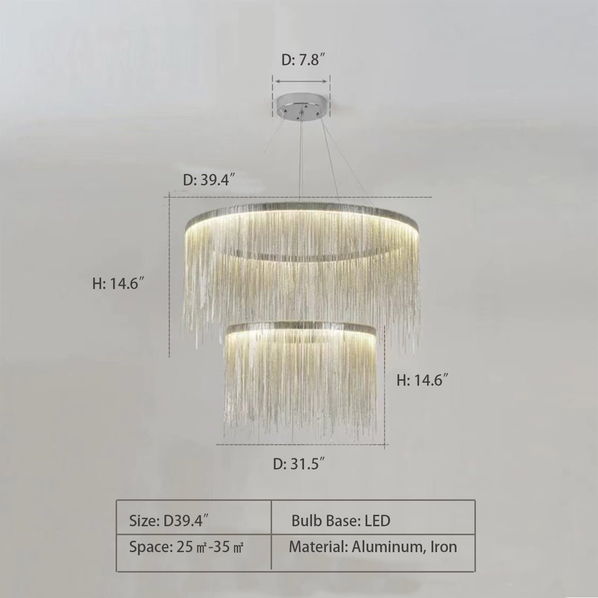Extra Large Round Aluminum Tassel Chain Chandelier for Living/Dining Room/Villa/Duplex Hall - cyranlamps