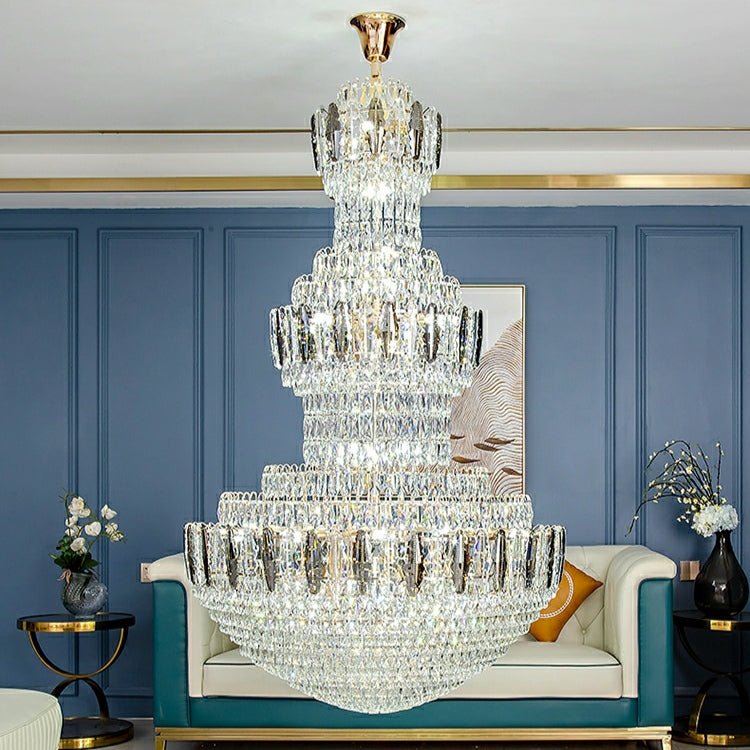 Extra Large Round Crystal Chandelier Luxury Foyer High Ceiling Light Fixture For Living Room/ Hotel Hall Entrance - cyranlamps