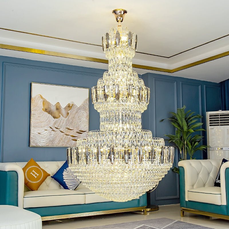 Extra Large Round Crystal Chandelier Luxury Foyer High Ceiling Light Fixture For Living Room/ Hotel Hall Entrance - cyranlamps