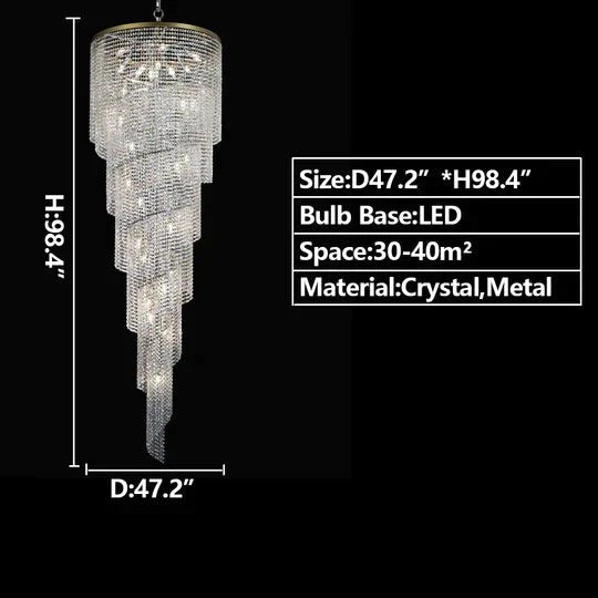 Extra Large Spiral Tiered Long Crystal Chandelier Luxury Crystal Tassel Light Fixture For Staircase/Entryway - cyranlamps