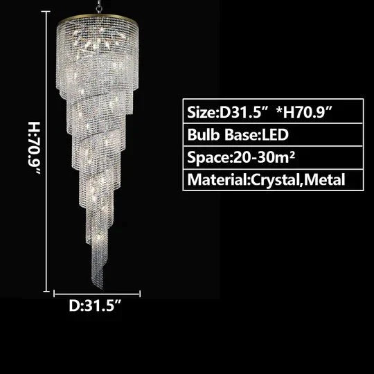 Extra Large Spiral Tiered Long Crystal Chandelier Luxury Crystal Tassel Light Fixture For Staircase/Entryway - cyranlamps