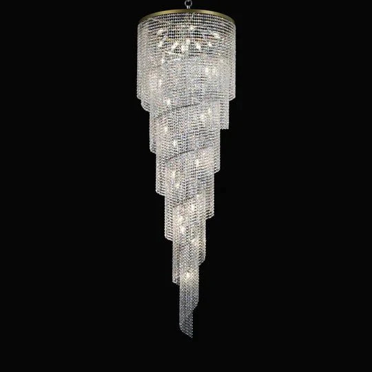 Extra Large Spiral Tiered Long Crystal Chandelier Luxury Crystal Tassel Light Fixture For Staircase/Entryway - cyranlamps