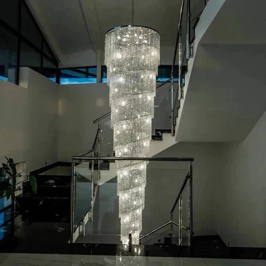 Extra Large Spiral Tiered Long Crystal Chandelier Luxury Crystal Tassel Light Fixture For Staircase/Entryway - cyranlamps