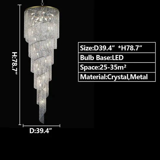 Extra Large Spiral Tiered Long Crystal Chandelier Luxury Crystal Tassel Light Fixture For Staircase/Entryway - cyranlamps