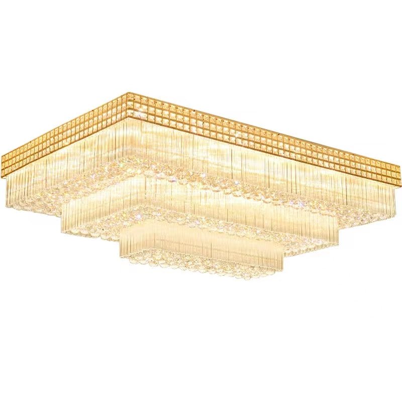 Extra Large Three Layers Rectangular Luxury Flush Mounted Crystal Chandelier for Living Room - cyranlamps
