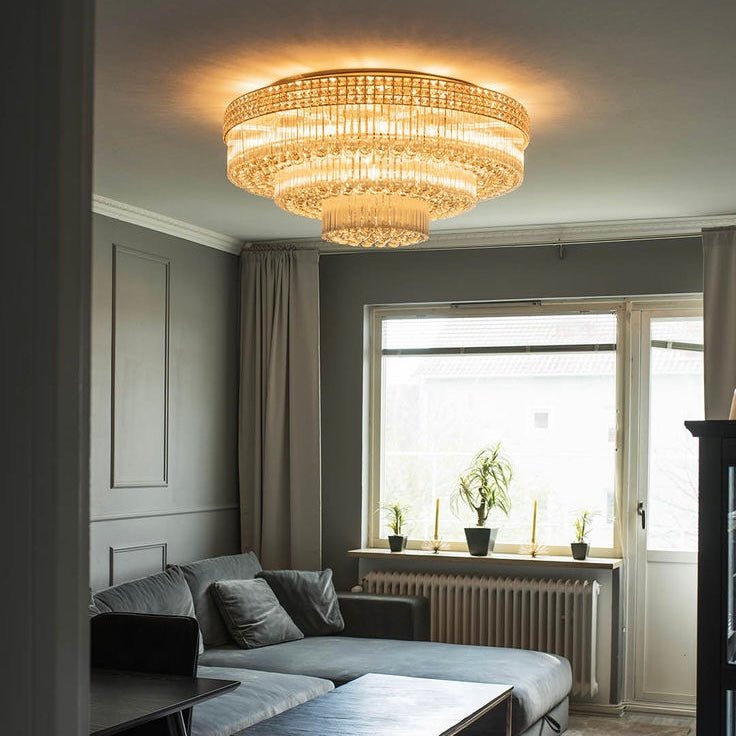 Extra Large Three Layers Round Luxury Flush Mounted Crystal Chandelier for Living Room - cyranlamps