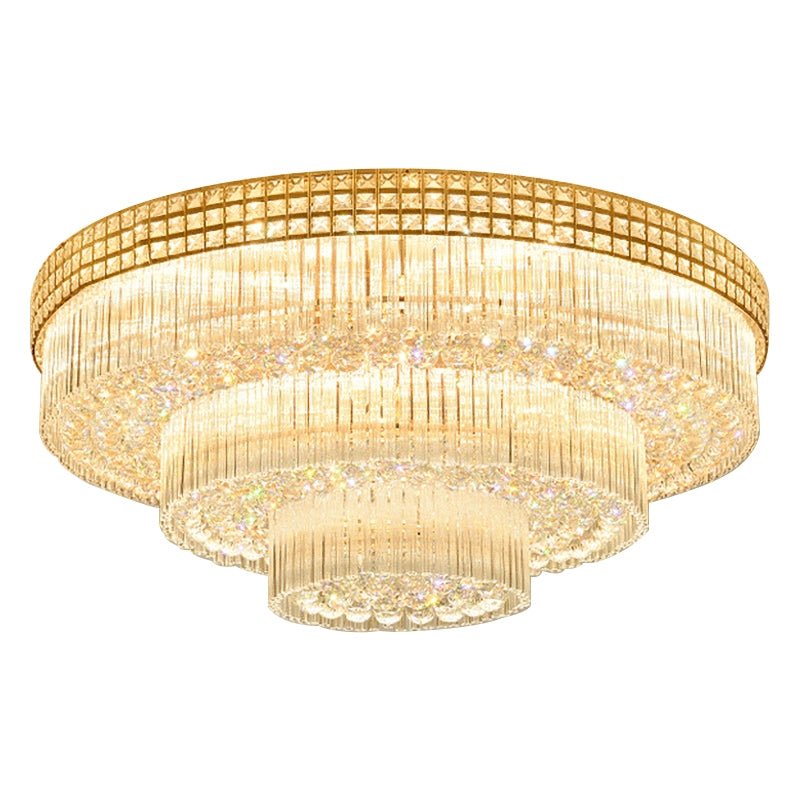 Extra Large Three Layers Round Luxury Flush Mounted Crystal Chandelier for Living Room - cyranlamps