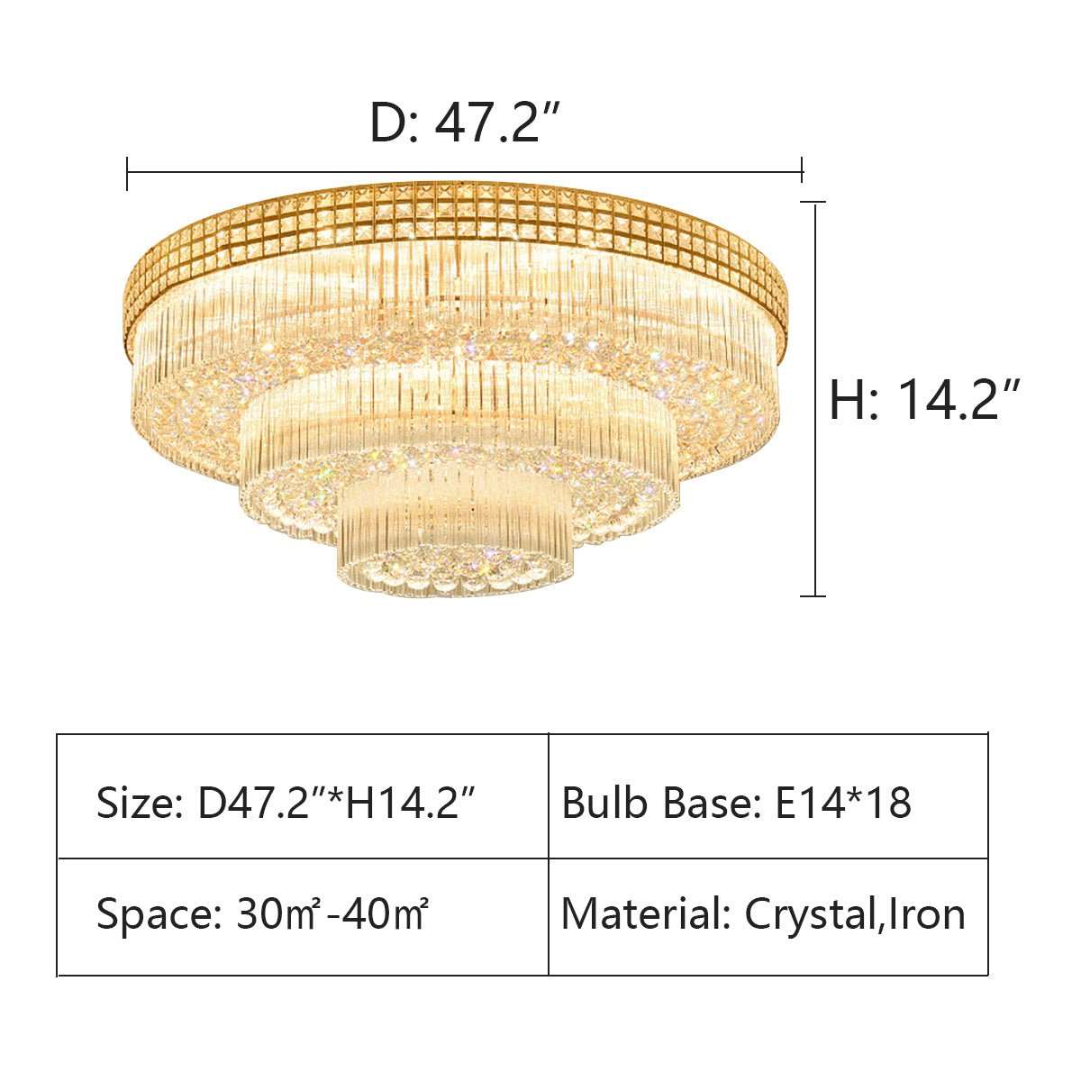 Extra Large Three Layers Round Luxury Flush Mounted Crystal Chandelier for Living Room - cyranlamps