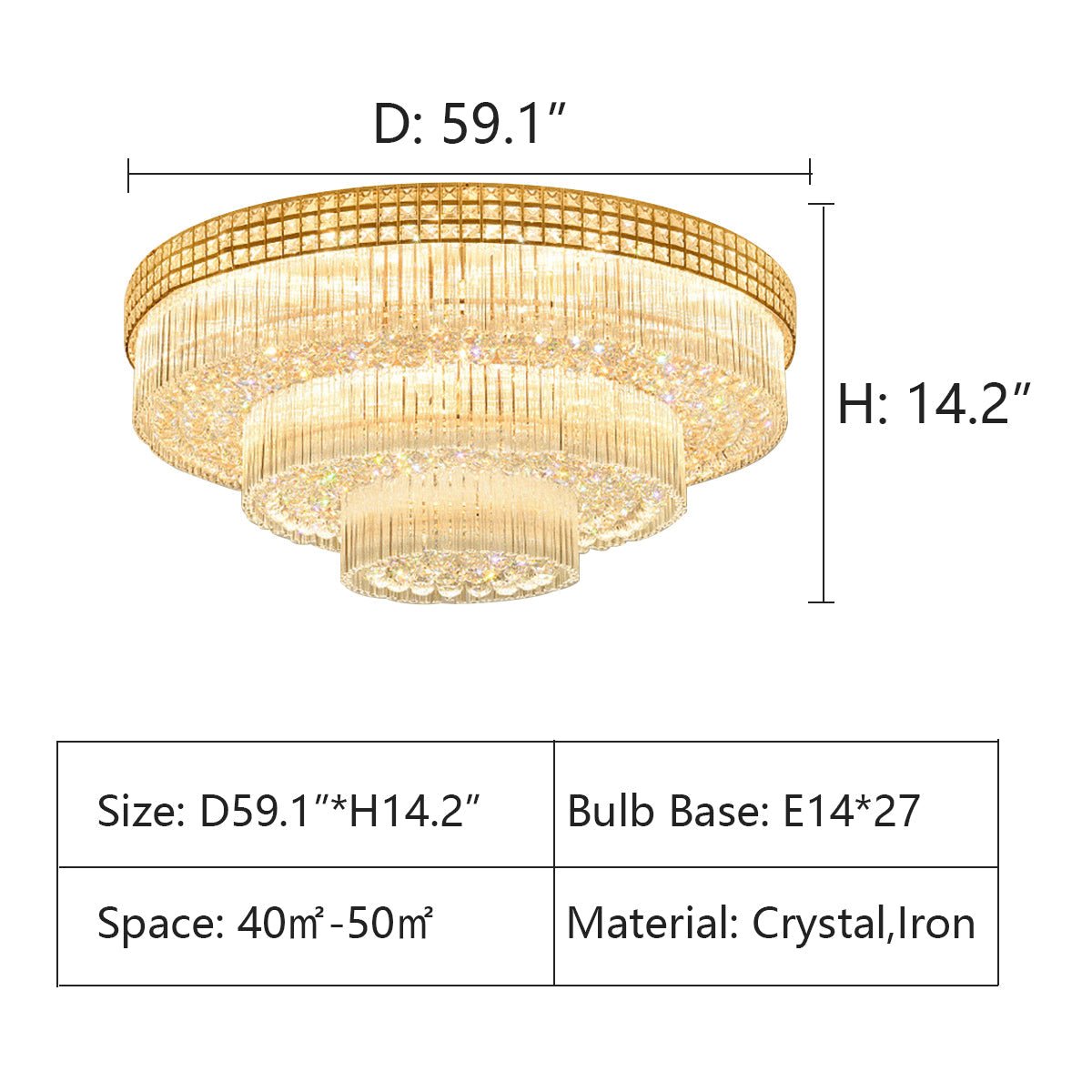 Extra Large Three Layers Round Luxury Flush Mounted Crystal Chandelier for Living Room - cyranlamps